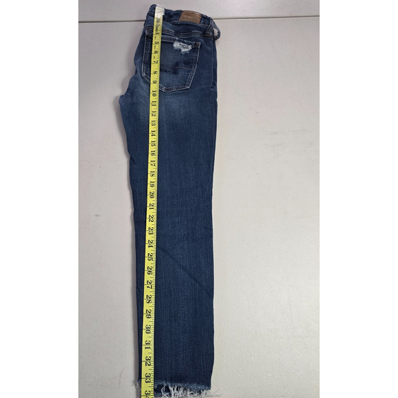 American Eagle Jegging Women's 4 Regular Blue Dark Wash Super Stretch X Distress - Picture 9 of 16